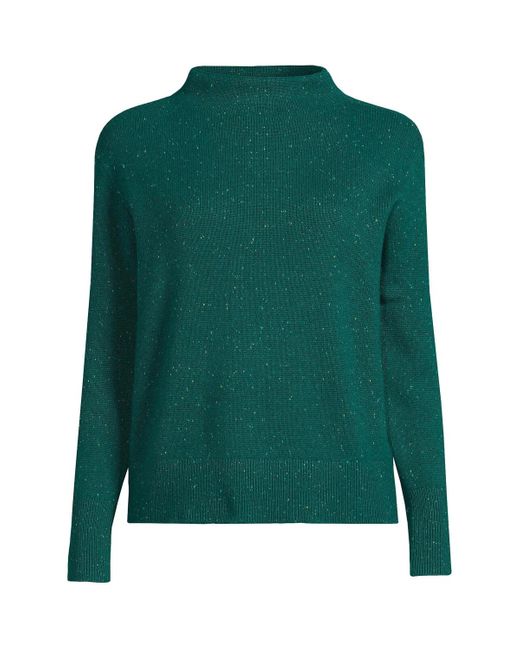 Lands' End Green Cashmere Funnel Neck Sweater
