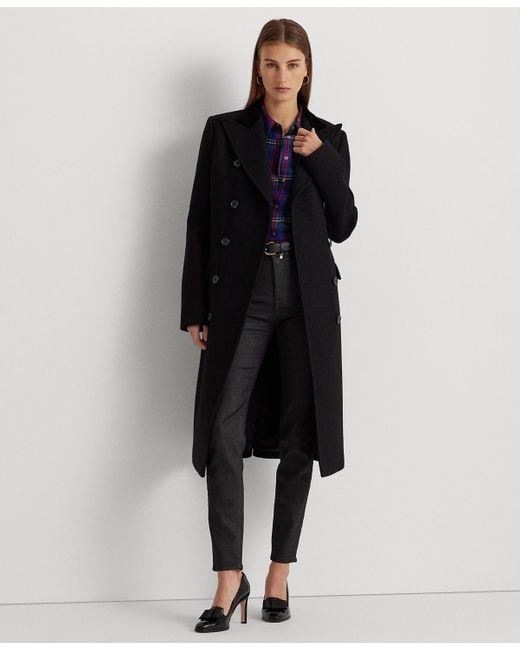 Lauren by Ralph Lauren Black Wool-blend Twill Double-breasted Coat