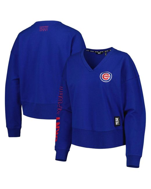 DKNY Blue Sport Chicago Cubs Lily V-neck Pullover Sweatshirt