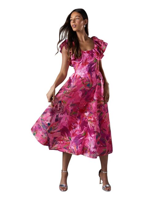 Coast Purple Frill Sleeve Midi Dress