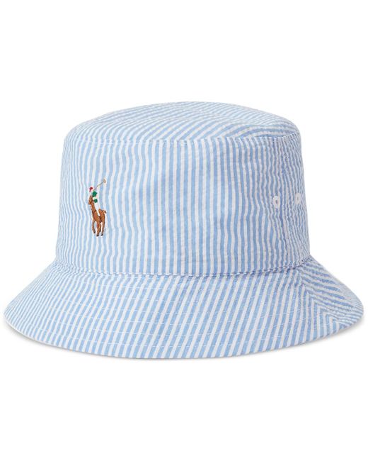 Polo Ralph Lauren Blue Reversible Seersucker Bucket Hat for men