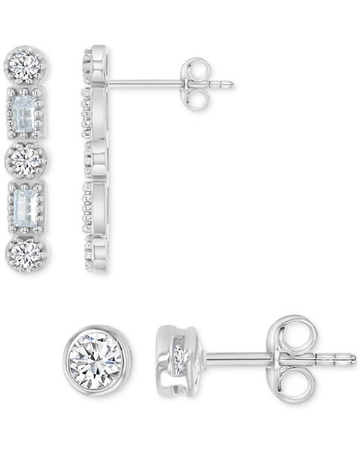 Macy's White 2-pc. Set Cubic Zirconia Round & Baguette Solitaire Stud & Drop Earrings