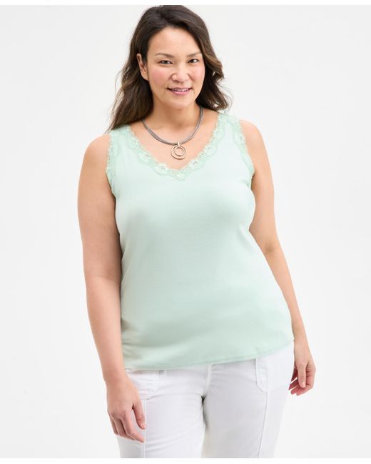 Style & Co. Green Plus Size Lace-trimmed Tank Top