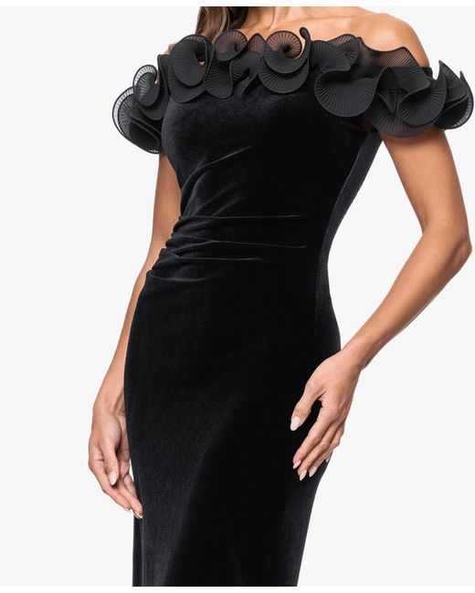 Off-the-Shoulder Gown with Cascading Ruffle Detail Red