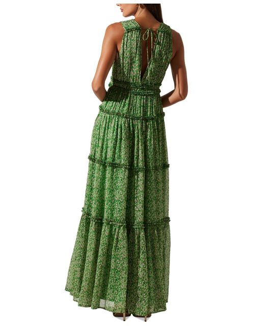 Astr Green Edessa Printed Sleeveless Maxi Dress