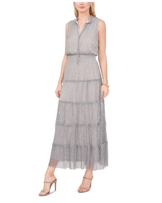 msk sleeveless tie neck tiered maxi dress