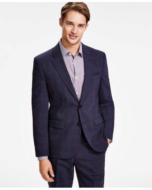 HUGO Blue By Boss Modern-fit Wool Blend Check Suit Jacket for men