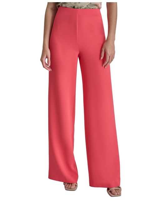 DKNY Red Mid-rise Side-zip Wide-leg Pants