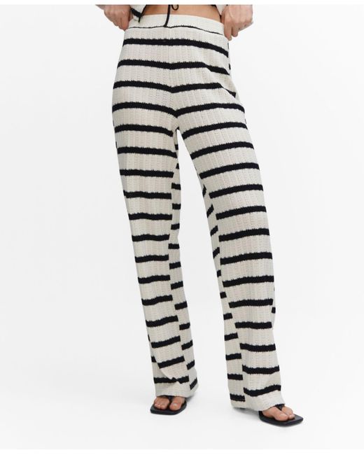 Mango Striped Knit Pants in White | Lyst