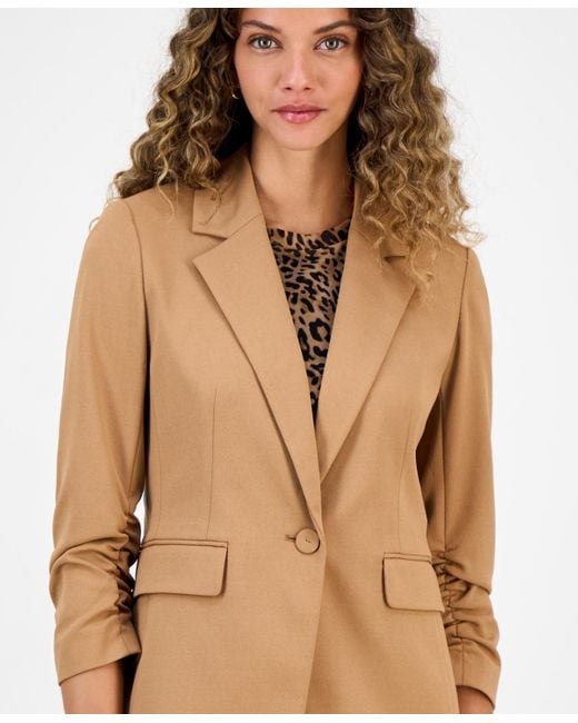 BarIII Natural One-button Scrunched-sleeve Jacket