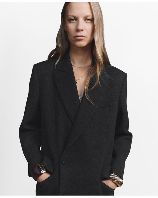 Mango Black Long Double-breasted Coat