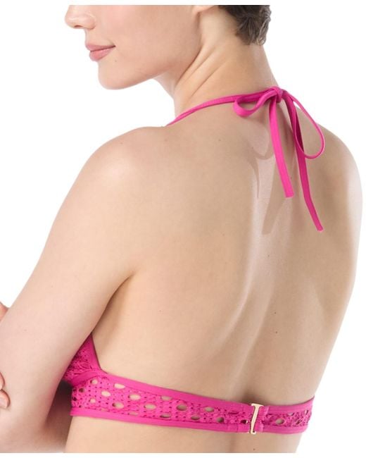 Carmen Marc Valvo Pink Crochet Bikini Top