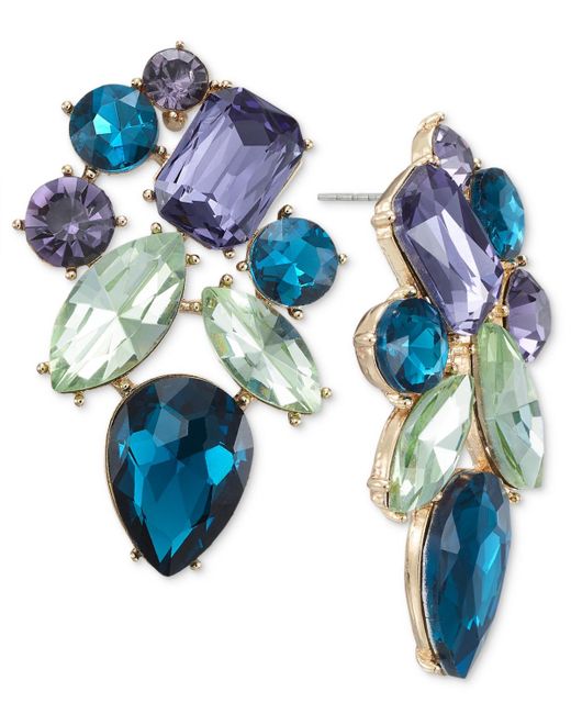 INC International Concepts Blue Gold-tone Crystal Cluster Drop Earrings