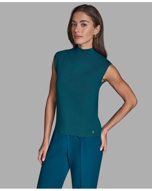 BCBGMAXAZRIA Blue Sleeveless Mock Neck Knit Top