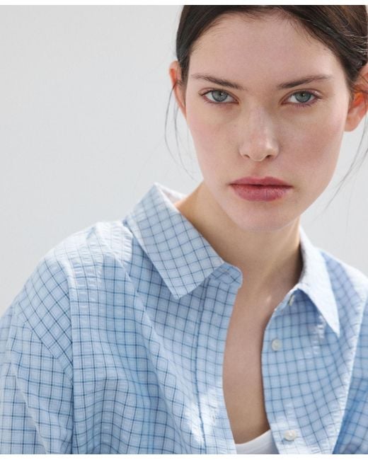 Mango Blue Straight Checked Shirt