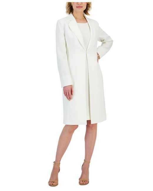 Le Suit White Crepe Topper Jacket & Sheath Dress Suit