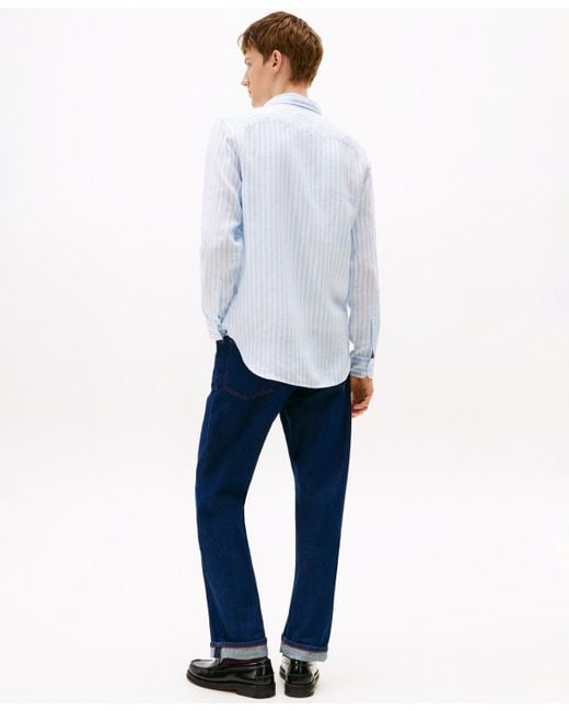 Tommy Hilfiger White Pigment-dyed Stripe Linen Button Up Shirt for men