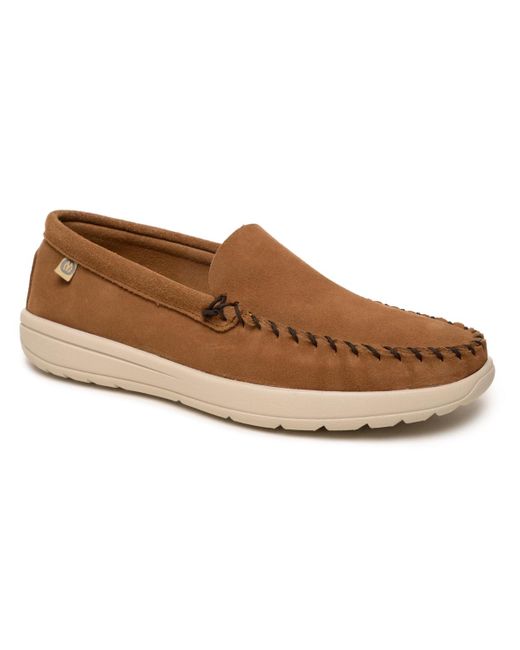 Minnetonka Brown Discover Classic Suede Slip-on Shoes for men