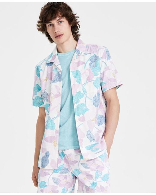 Sun & Stone Blue Sun + Stone Archie Regular-fit Leaf-print Button-down Camp Shirt for men