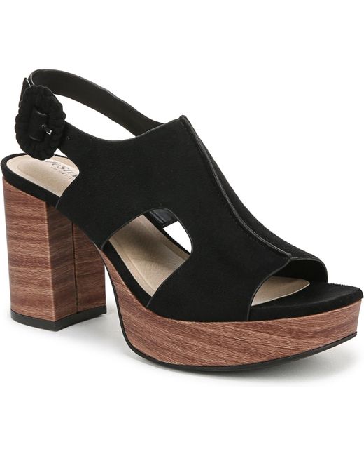 LifeStride Black Audra Open Square Toe Block Heel Platform Sandals