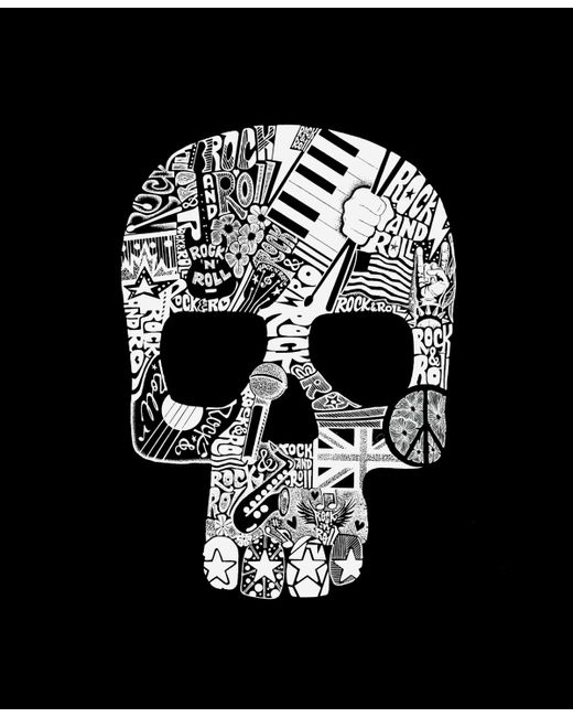 LA Pop Art Black Rock N Roll Skull Word Art Hooded Sweatshirt for men