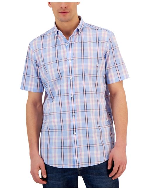 Club Room Blue Short Sleeve Printed Shirt for men