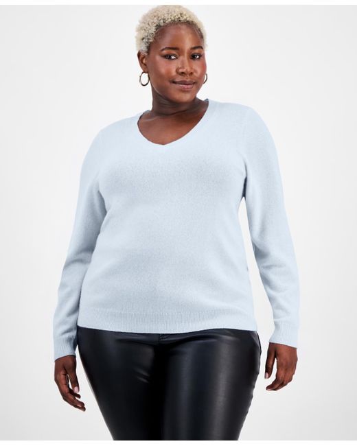 Charter Club Women's White Plus Size 100% Cashmere V-neck