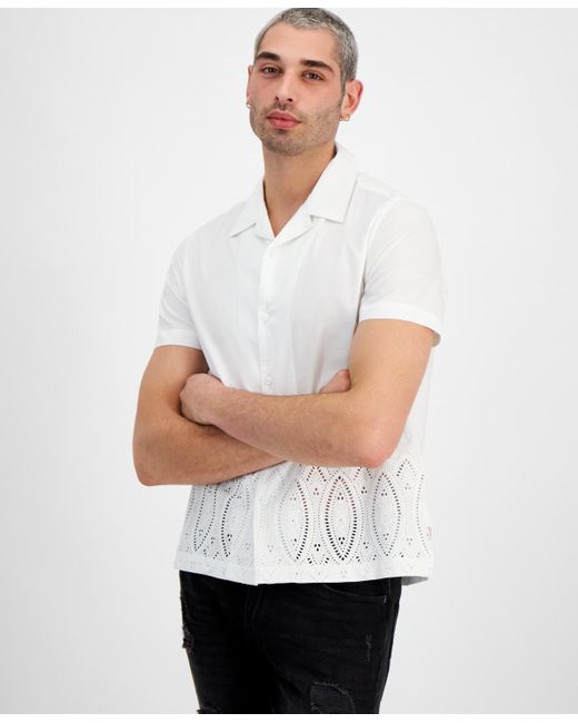 Guess White Regular-fit Poplin Eyelet Shirt for men