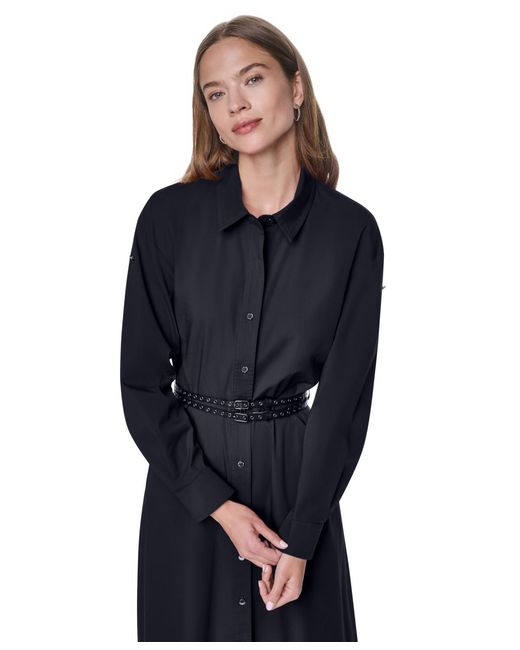 DKNY Blue Petite Roll-tab Button-down Dress