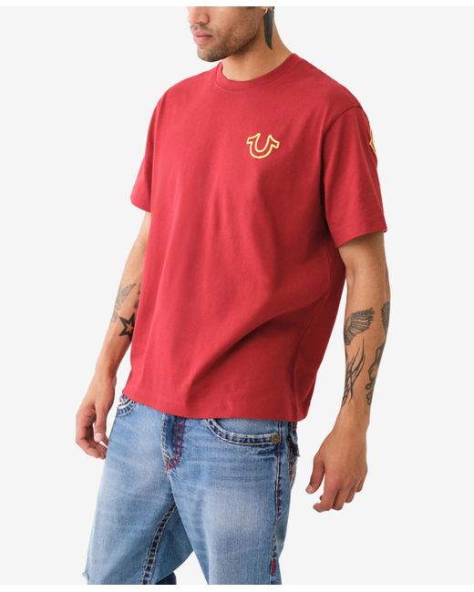 True Religion Red Short Sleeve Relaxed Overseam Puff Tee for men