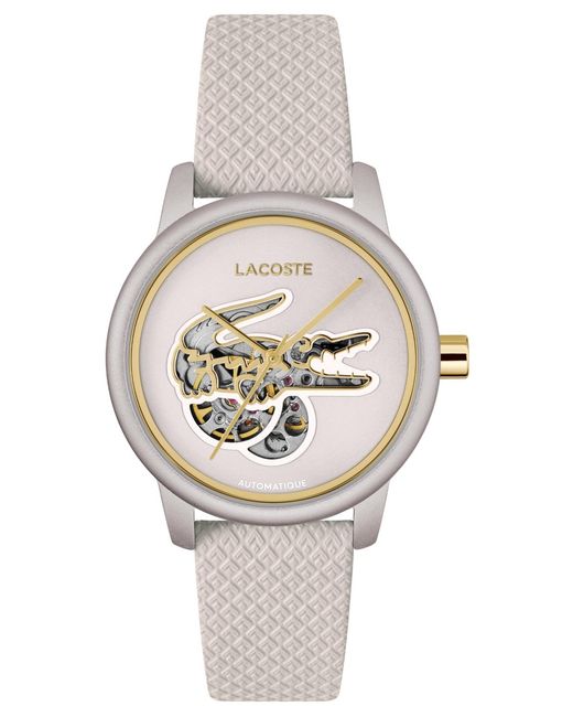 Lacoste Metallic L12.12 Automatic Platinum Leather Strap Watch
