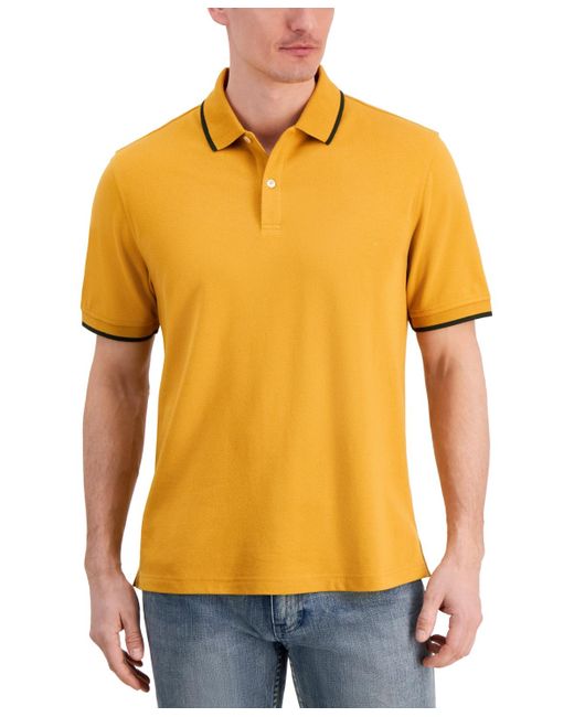 Club Room Yellow Regular-fit Tipped Performance Polo Shirt for men