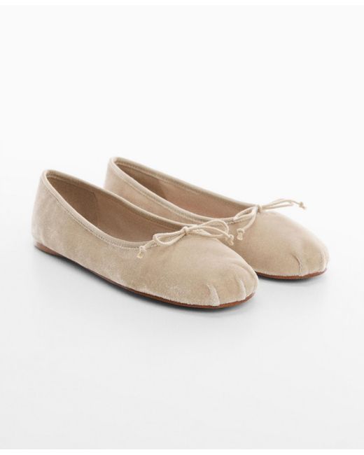 Mango White Velvet Bow Ballerina Shoes