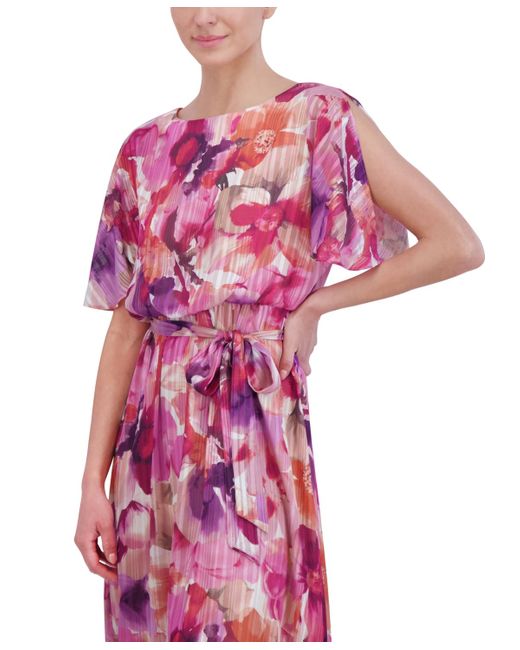 Jessica Howard Pink Printed Chiffon High-low Midi Dress