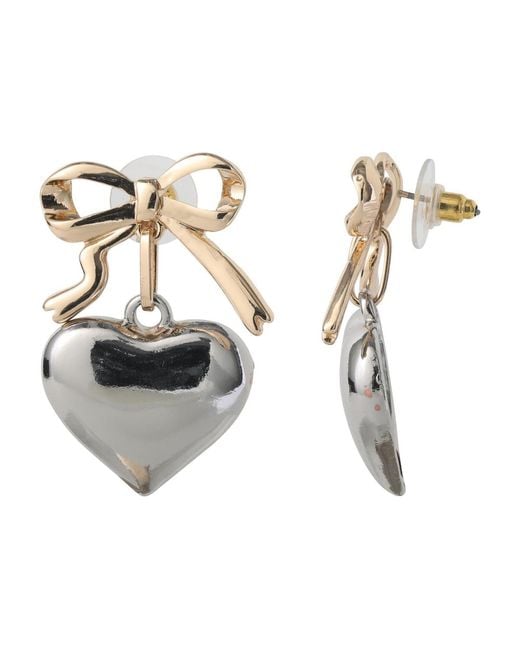 BCBGeneration Metallic Silver Heart Drop Earrings