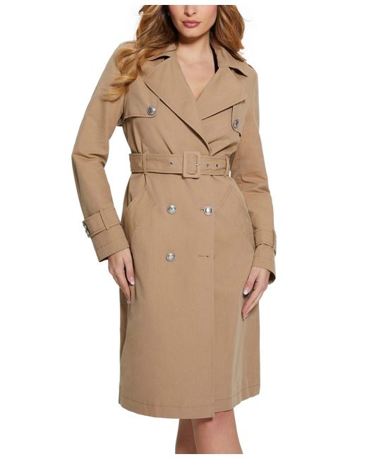 Guess Brown Jade Double-breasted Belted Trench Coat