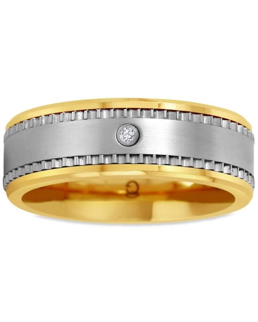 Macy's Metallic Diamond Accent Two-tone Ceramic & Stainless Steel Band for men
