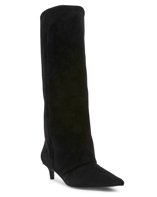 Steve Madden Black Luca Slouchy Kitten Heel Dress Boots Regular Wide Calf