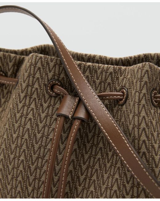 Mango Brown Printed Logo Bucket Bag