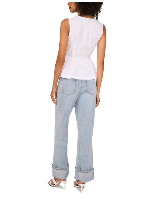 1.STATE White Sleeveless Cotton Pintucked Blouse