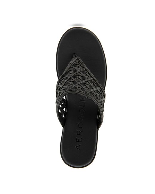 Aerosoles Black Ivie Round Toe Wedge Sandals
