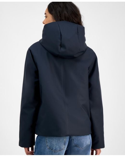 Rains Blue Snap-front Hooded Waterproof Jacket