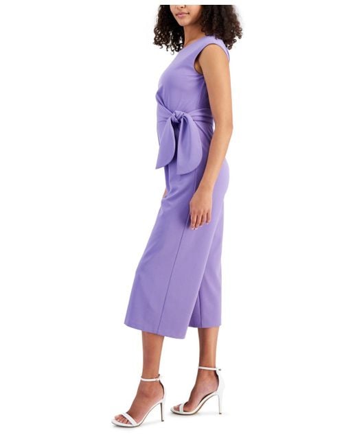 Tahari Purple Tie-waist Cropped Jumpsuit