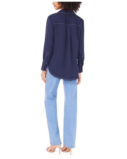 Vince Camuto Blue Collared Neck Blouse
