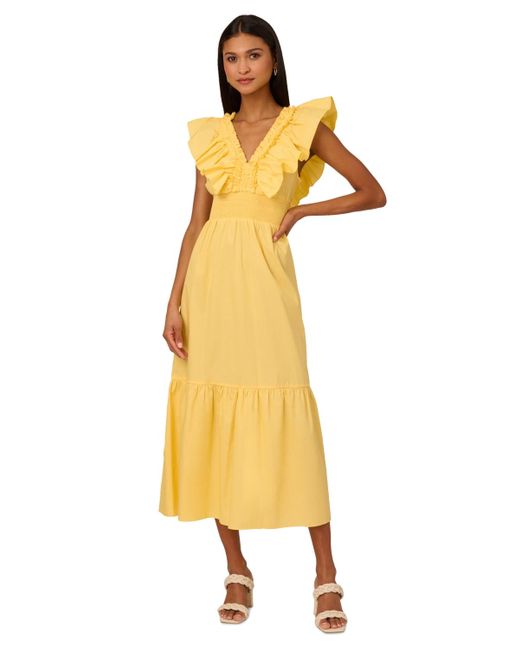 Adrianna Papell Yellow Ruffled Maxi Dress
