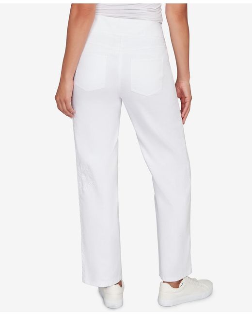 Ruby Rd White Petite Embroidered Stovepipe Pull On Jeans