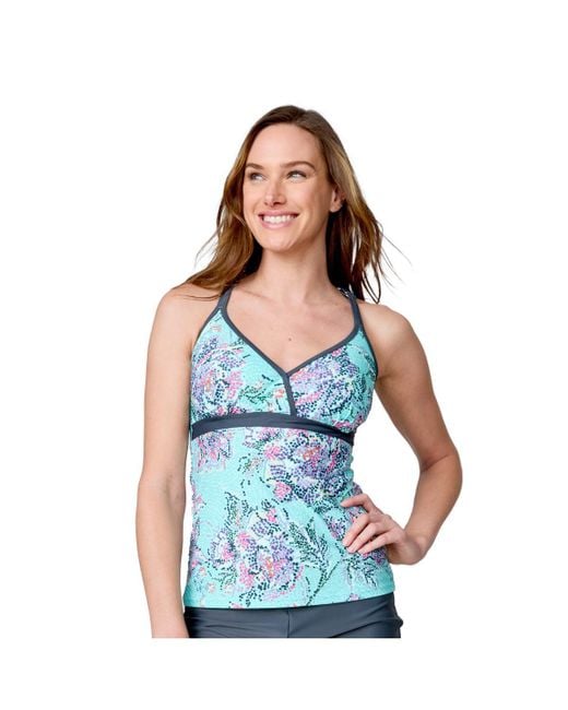 Free Country Blue Macrame Back Tankini Top