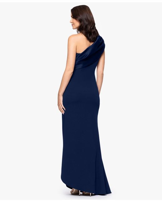 Betsy & Adam Blue Petite One-shoulder Dress