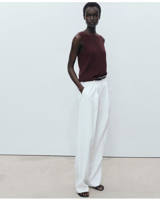 Mango Red Fine Ribbed Knit Top