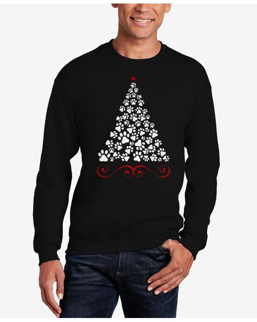 LA Pop Art Black Paw Christmas Tree Word Art Crewneck Sweatshirt for men